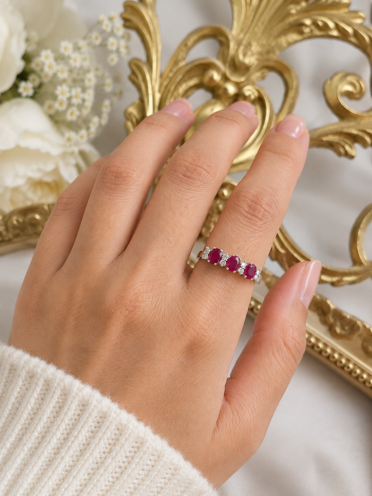 Yellow Gold Three-Stone Ruby and Diamond Ring