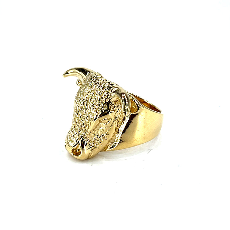 Textured Bull Head Signet Ring in 9ct Yellow Gold 25.3g