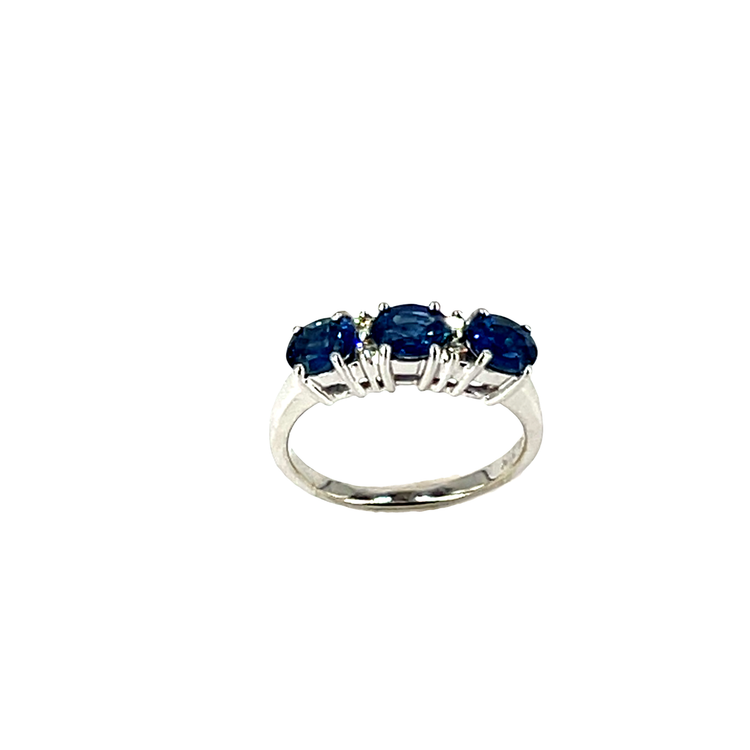 Royal Blue Sapphire Three-Stone Ring in 14ct White Gold 2.7g