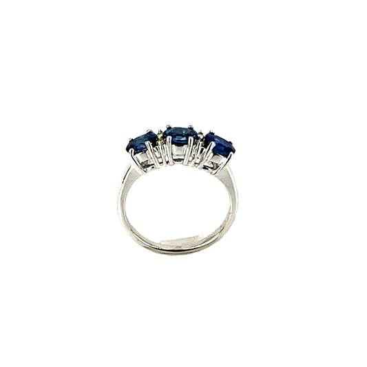 Royal Blue Sapphire Three-Stone Ring in 14ct White Gold 2.7g