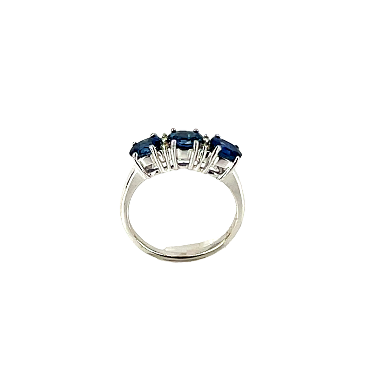 Royal Blue Sapphire Three-Stone Ring in 14ct White Gold 2.7g