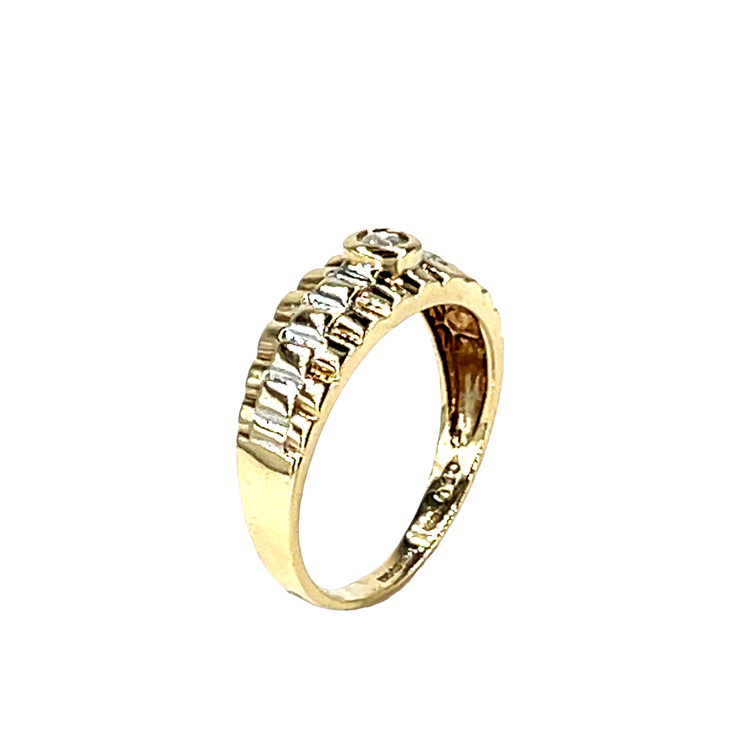 Diamond and 9ct Yellow Gold Ribbed Band Ring 3.2g