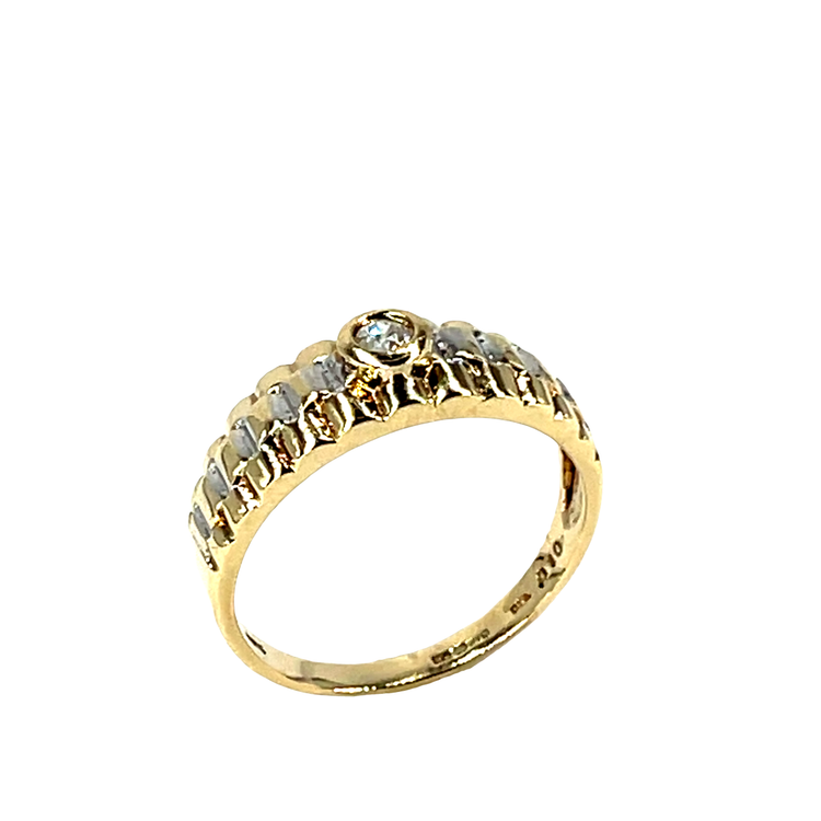 Diamond and 9ct Yellow Gold Ribbed Band Ring 3.2g