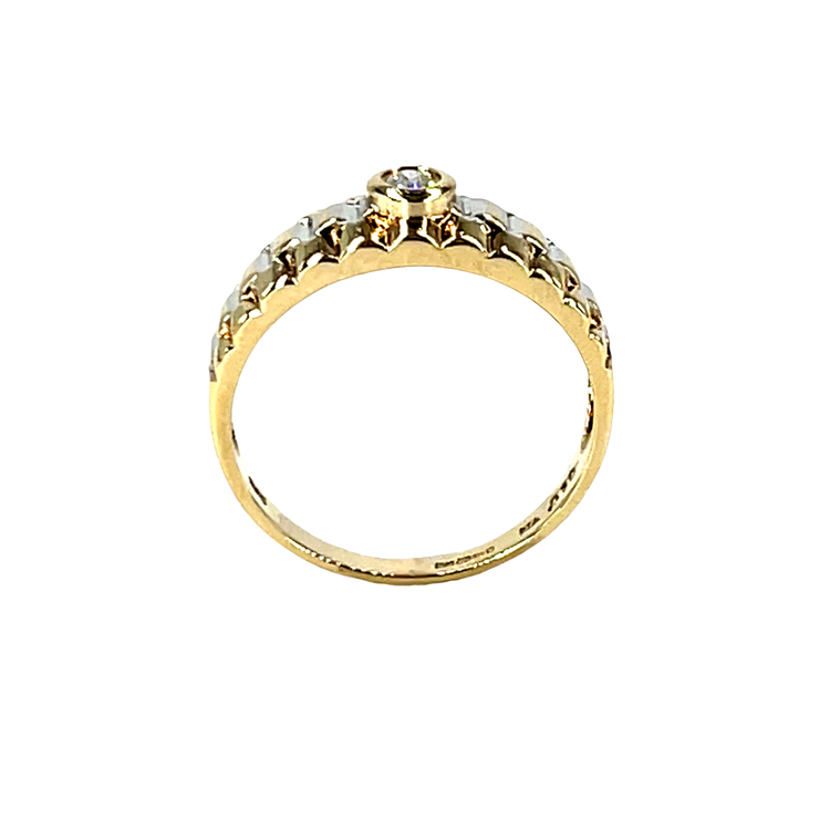 Diamond and 9ct Yellow Gold Ribbed Band Ring 3.2g
