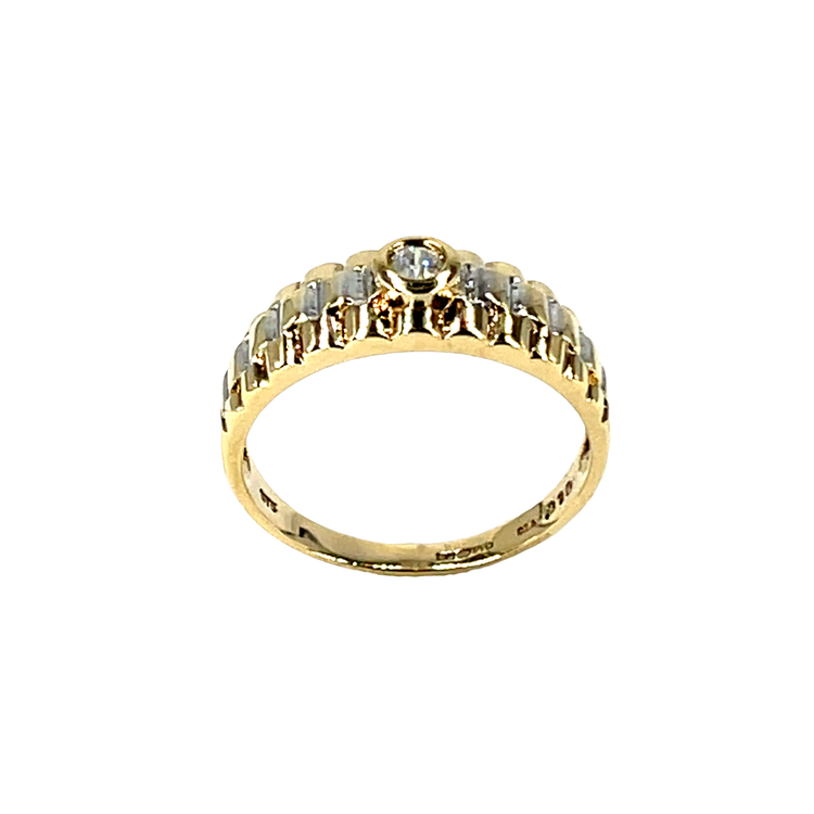 Diamond and 9ct Yellow Gold Ribbed Band Ring 3.2g