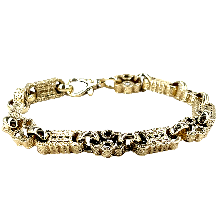 Vintage-Style 9CT Yellow Gold Filigree Link Chain Bracelet 24.8g