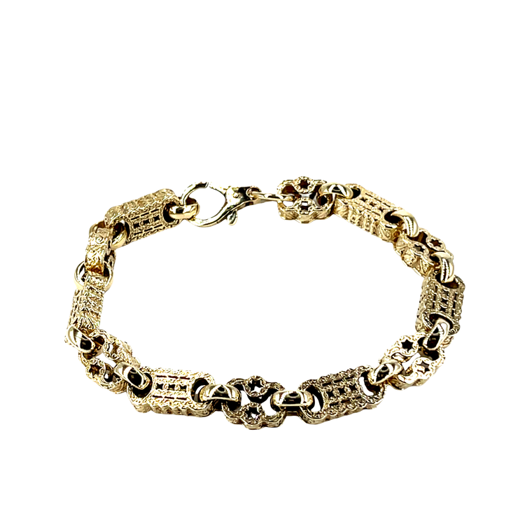 Vintage-Style 9CT Yellow Gold Filigree Link Chain Bracelet 24.8g