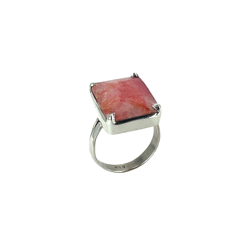 Rectangular Red Ruby Solitaire Ring — Sterling Silver