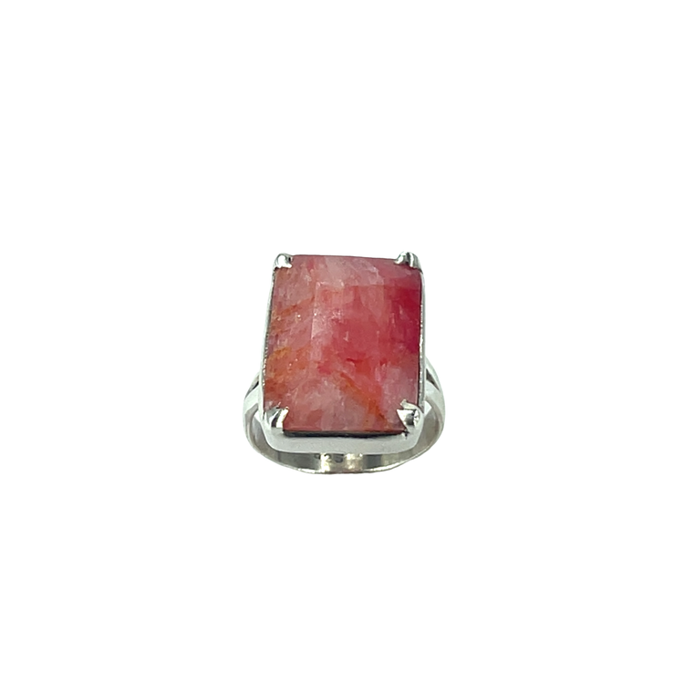 Rectangular Red Ruby Solitaire Ring — Sterling Silver