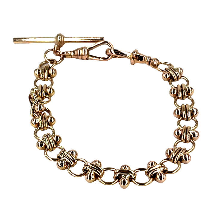 9CT Rose Gold Fancy Link Chain Bracelet with T-Bar Clasp 15.4g