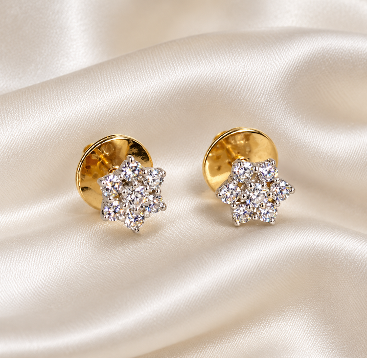Diamond 0.30CT Flower Cluster Earrings in 18CT Yellow Gold