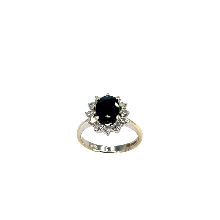 Deep Blue Sapphire Halo Cocktail Ring in 18CT White Gold