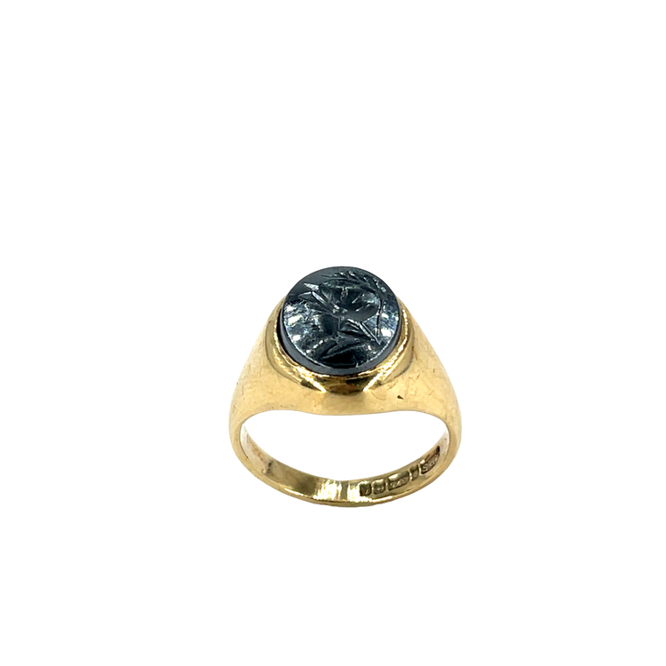 9CT Yellow Gold Carved Obsidian Signet Ring