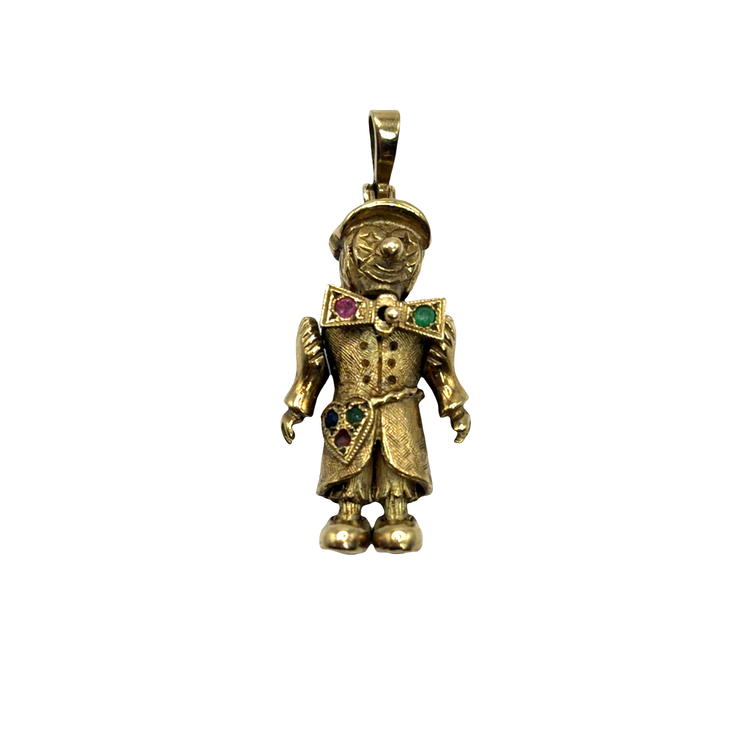 9CT Yellow Gold Articulated Clown Pendant with Ruby Accents 9.4g