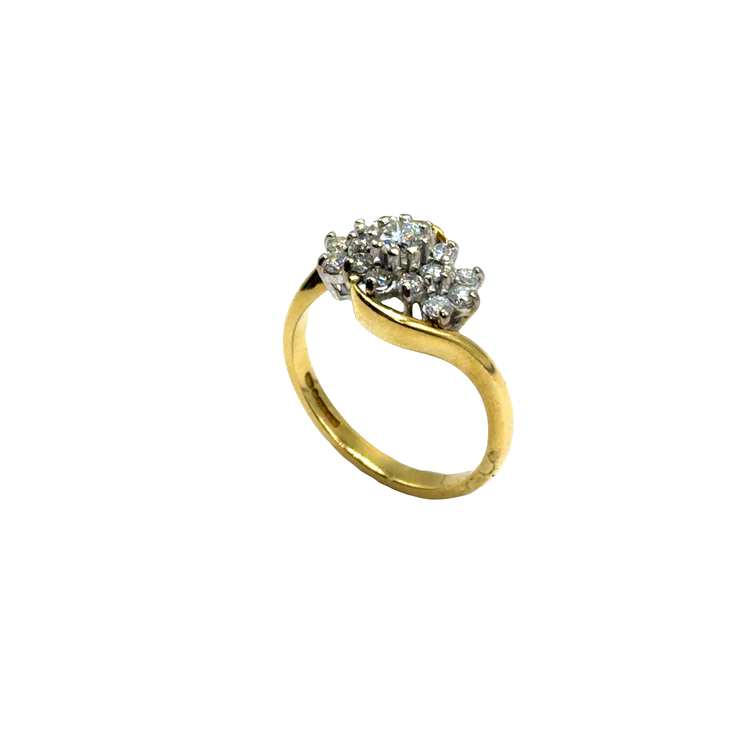 Diamond Cluster Swirl Ring in 18CT Yellow Gold 4.2g
