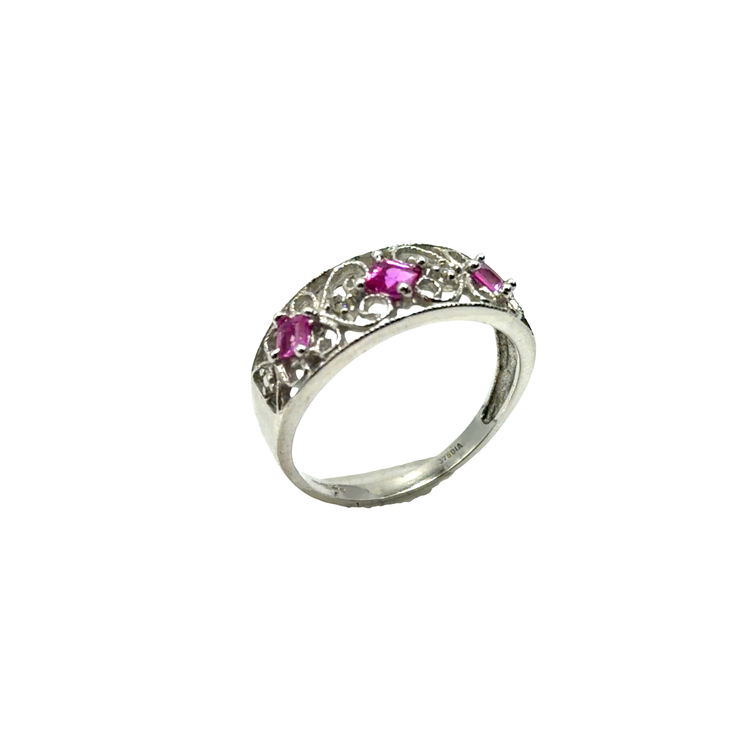 Vintage-Inspired Filigree Ruby Multistone Ring in 9CT White Gold 2.3g