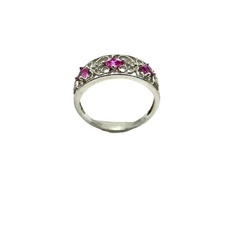 Vintage-Inspired Filigree Ruby Multistone Ring in 9CT White Gold 2.3g