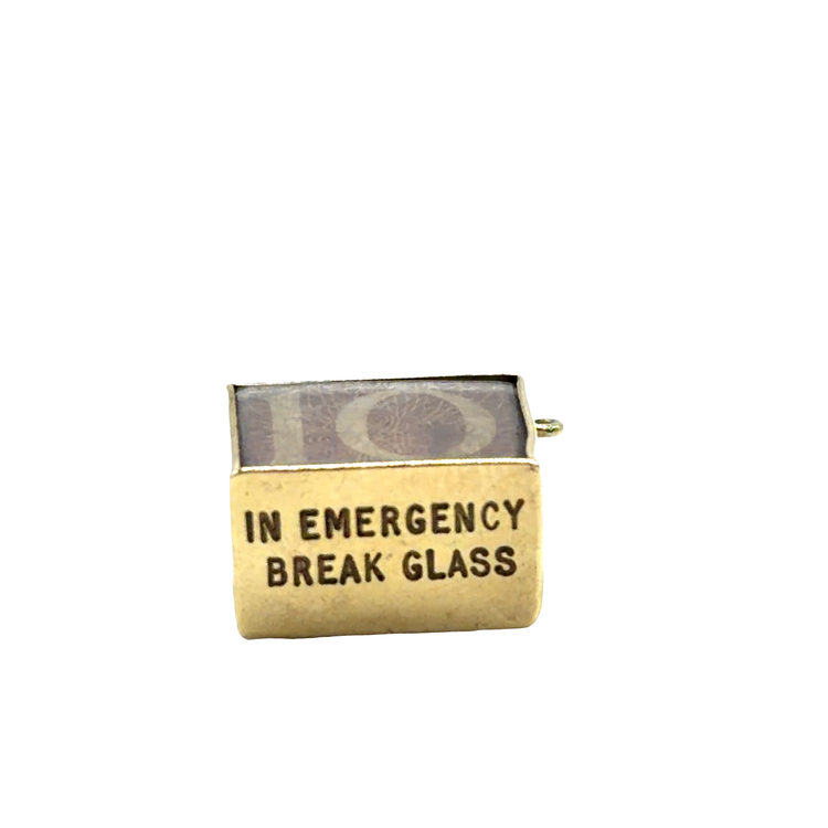 9CT Yellow Gold "In Emergency Break Glass" Novelty Pendant 2.6g