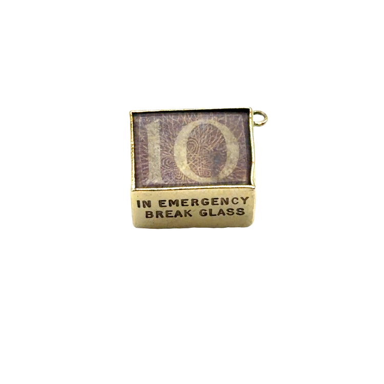 9CT Yellow Gold "In Emergency Break Glass" Novelty Pendant 2.6g