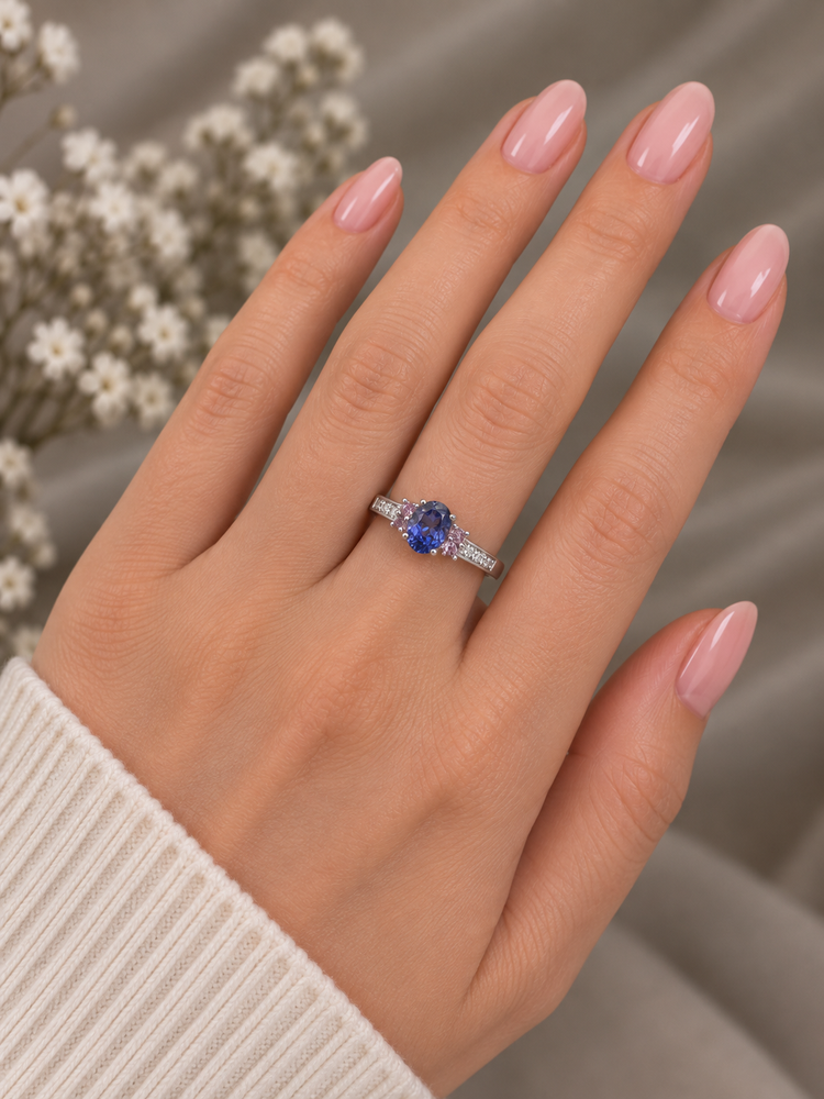 Oval Tanzanite Multi-Stone Ring in 9CT White Gold 2.9g