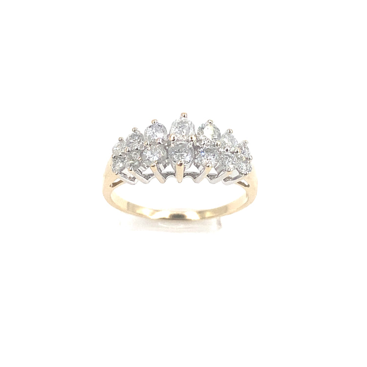 Women’s 9ct Yellow Gold Diamond Cluster Ring- 1.00ct Total Diamond