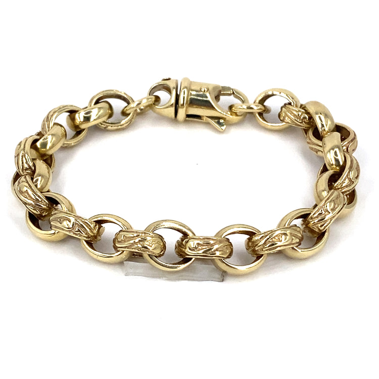 Men’s 9ct Yellow Gold Engraved Link Belcher Bracelet - 23g