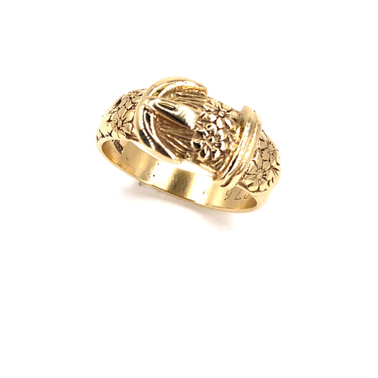 Men’s 9ct Yellow Gold Engraved Buckle Ring - 6.6g