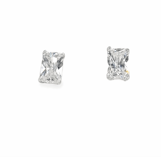 Women’s 9ct White Gold Cz Emerald Cut Studs - 1g