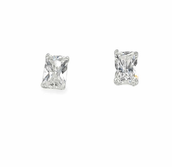 Women’s 9ct White Gold Cz Emerald Cut Studs - 1g