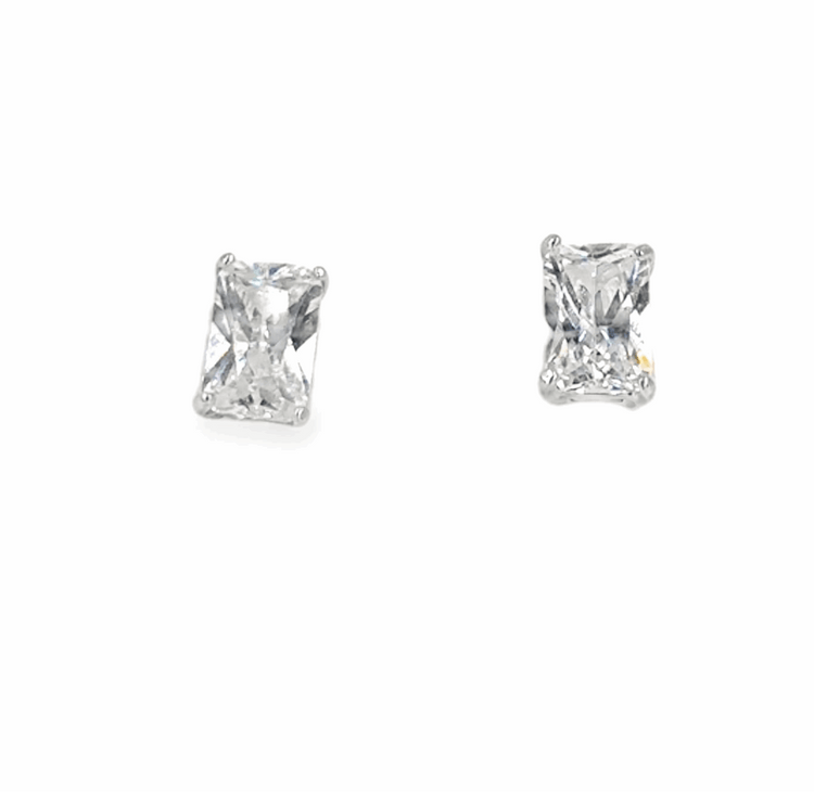Women’s 9ct White Gold Cz Emerald Cut Studs - 1g