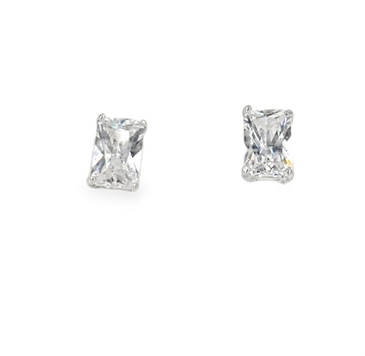 Women’s 9ct White Gold Cz Emerald Cut Studs - 1g