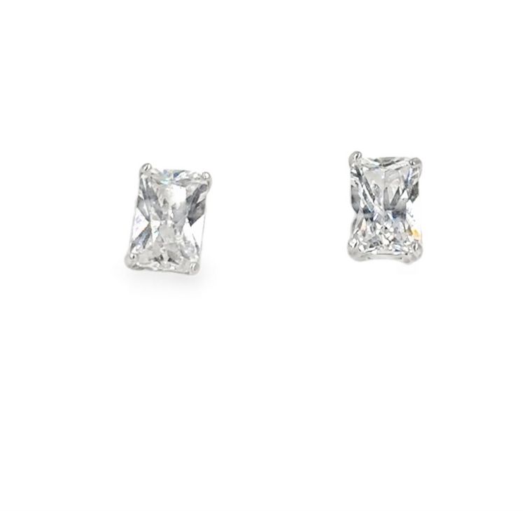 Women’s 9ct White Gold Cz Emerald Cut Studs - 1g