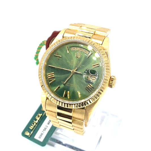 Men’s 18ct Yellow Gold Rolex Day-Date Olive Green Dial - 36mm