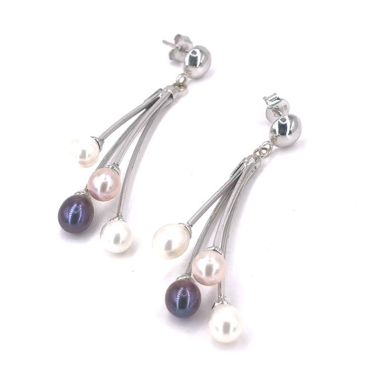 Women’s 18ct White Gold Purple White Pearl Earrings - 8.4g