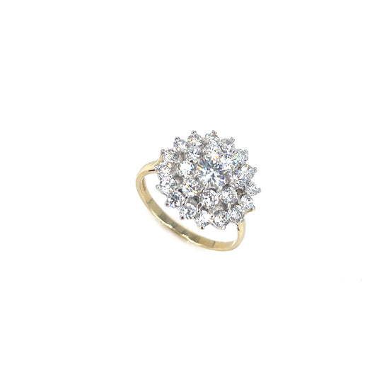 Women’s 9ct Yellow Gold Cz Flower Cluster Ring