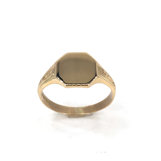 Men’s 9ct Yellow Gold Octagon Engraved Signet Ring