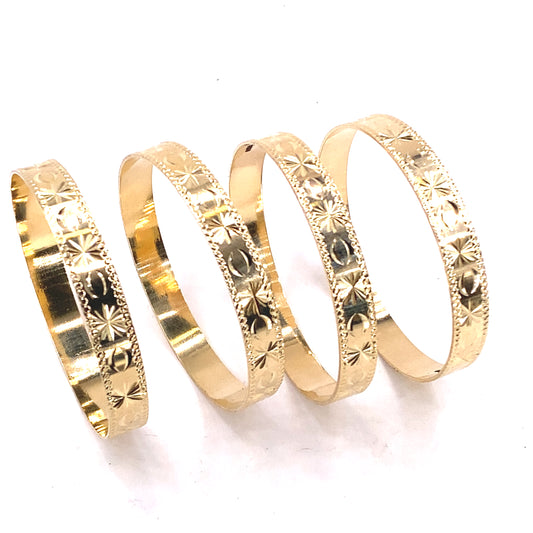 Maiden 9ct Yellow Gold Star Engraved Bangle Set of 4 - 46g