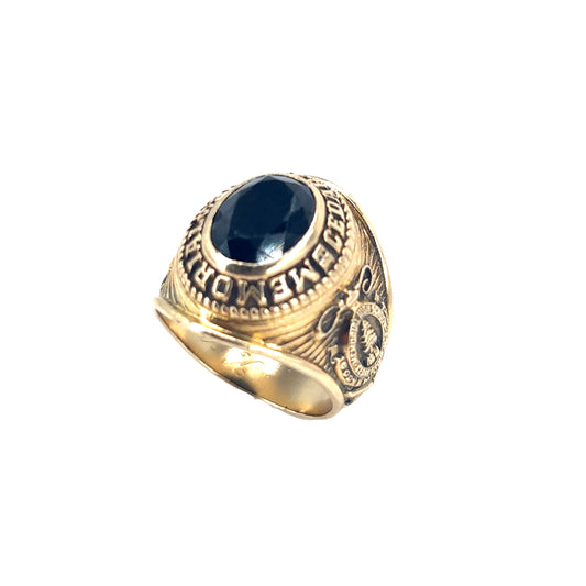 Men’s 10k Yellow Gold 1964 | Cedar Groves Memorial | Black Stone Set American College Ring - 9.6g  N