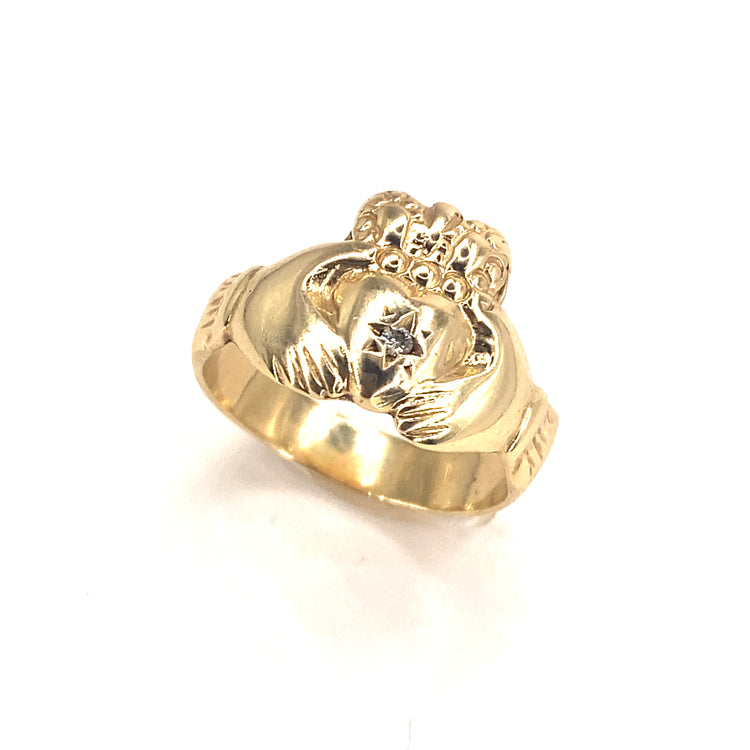 Children’s 9ct Yellow Gold Diamond Claddagh Ring - 3.6g