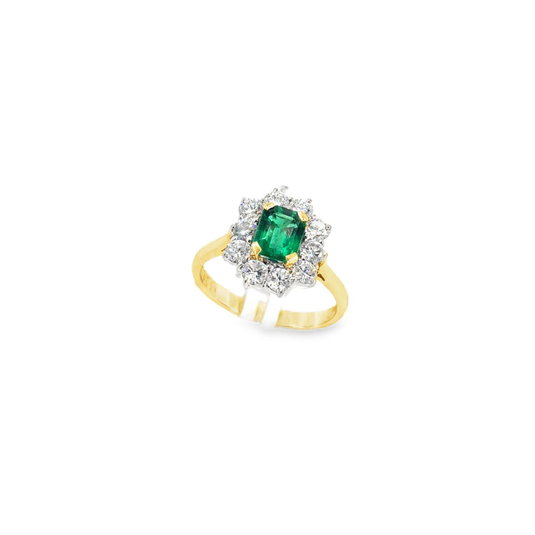 Women’s 18ct Yellow Gold Emerald Diamond Cocktail Ring - 1.50ct
