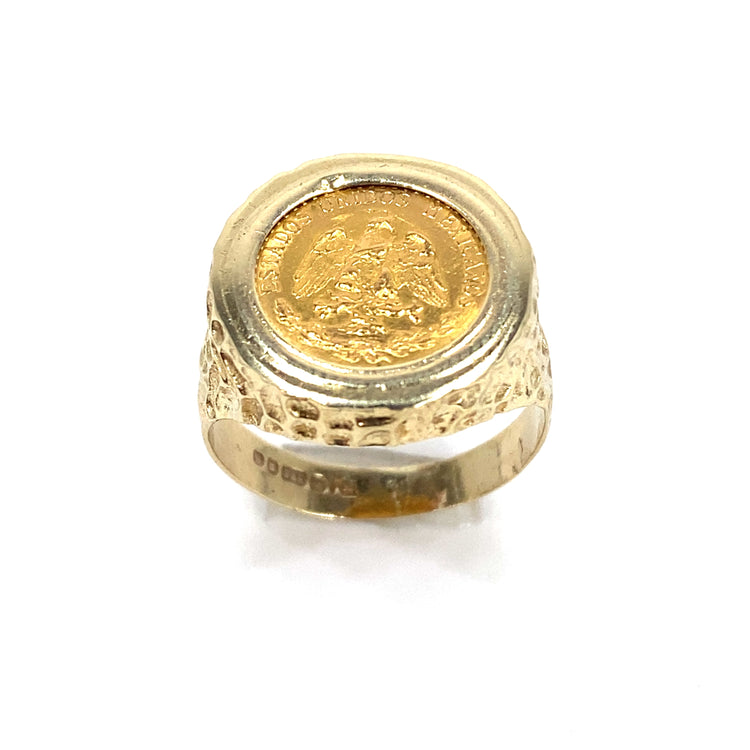 Men’s 9ct Yellow Gold ‘Dos Pesos’ Coin Ring - 4.6g 1945