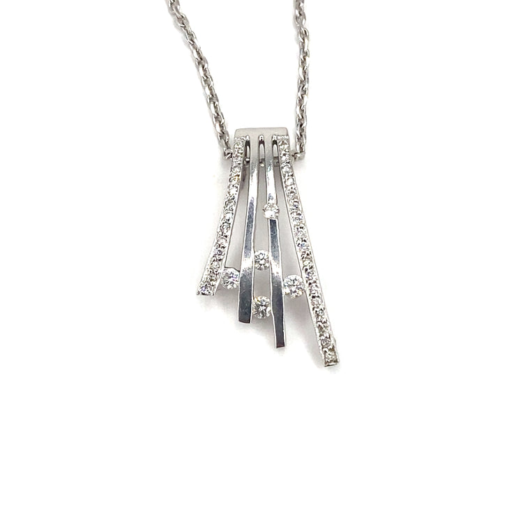 Women's 18ct White Gold Diamond Fan Pendant and Necklace