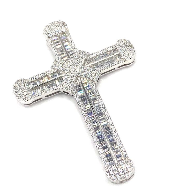 Women’s 925 Silver Cross Pendant -  CZ Set Large