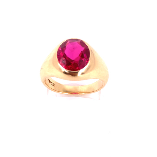 Men’s 9ct Yellow Gold Garnet Signet Ring - 12g