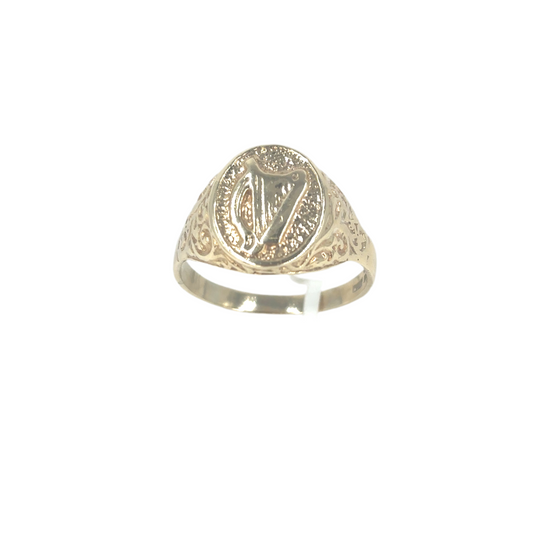 Mens 9ct Yellow Gold Irish Harp Ring 6.9g