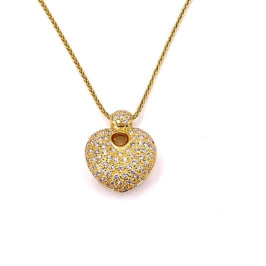 Women’s 18ct Yellow Gold 0.75ct Diamond Encrusted Heart Pendant & Chain - 7g 20”