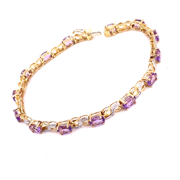 Women’s 9ct Yellow Gold Diamond Amethyst Bracelet - 8g