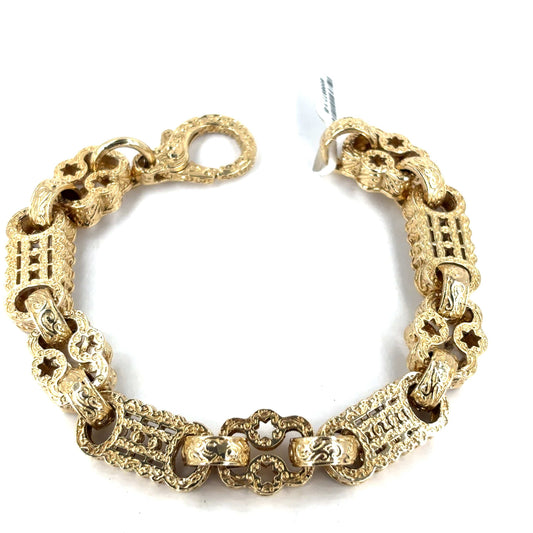 Men's 9ct Yellow Gold Stars and Bars Bracelet - XL 50.3g 10"