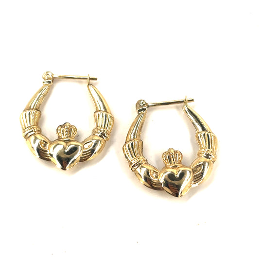 Women’s 9ct Yellow Gold Claddagh Hoop Earrings -1.5g