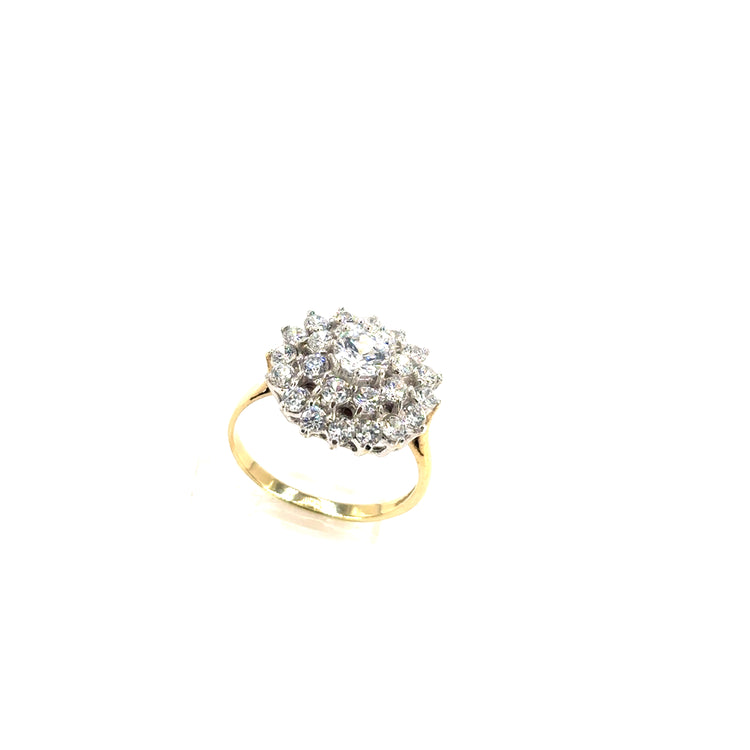 Womens 9ct Yellow Gold Cz Cluster Ring - 4.5g